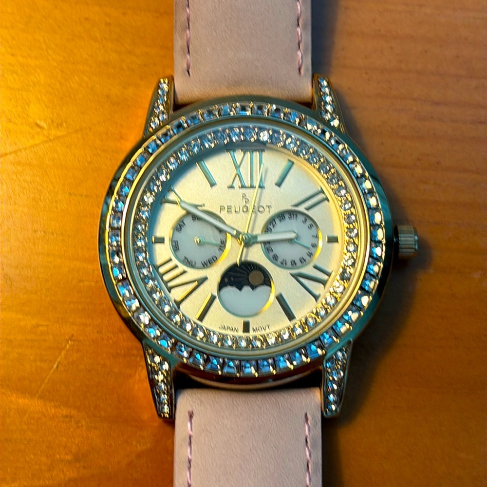 PEUGEOT WOMEN’S WATCH-Stainless Steel Back Leather Band
